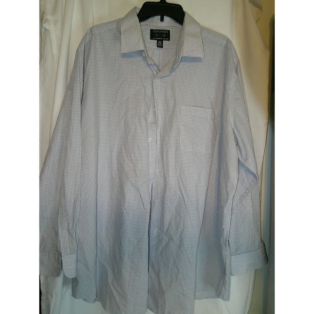 Colours Alexander Julian Men's Dress Shirt White Blue Check Pattern 2XL